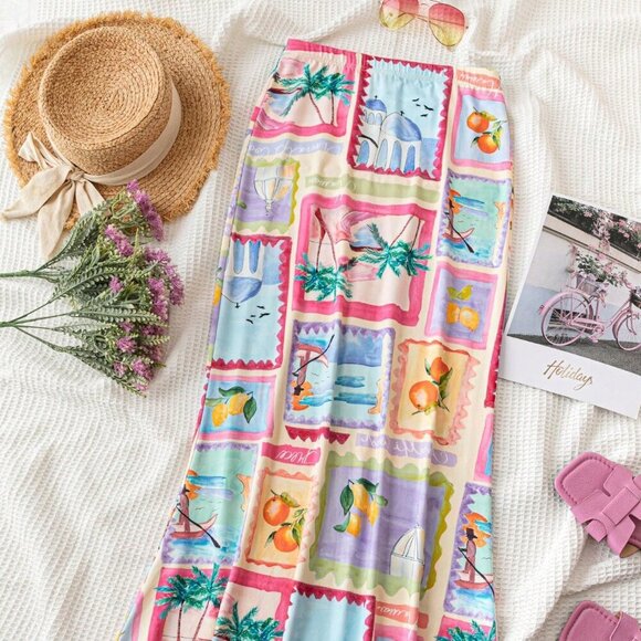 Multicolor Boho Women's Holiday Beach Casual Coconut Tree - Picture 1 of 6